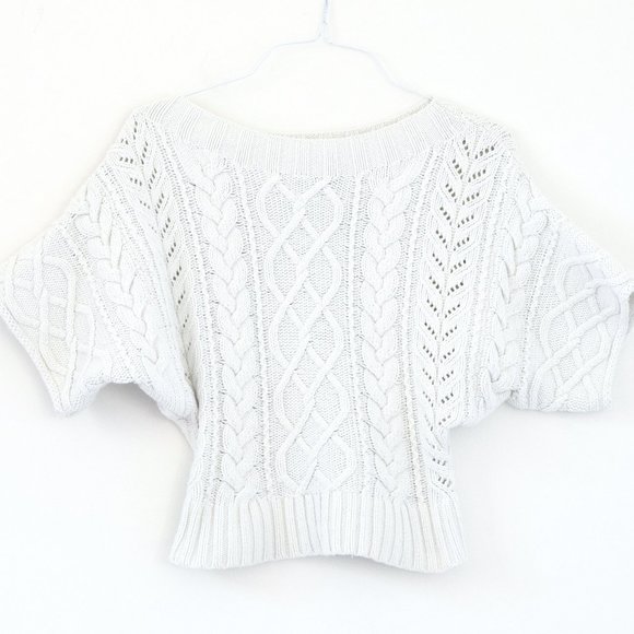 EXPRESS Thick Chunky Boxy Cable Knit Short Sleeve Cropped Sweater | Size XS - Picture 3 of 5